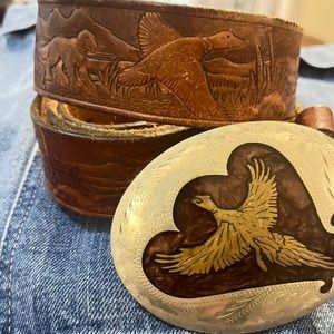 Rare vintage handcrafted belt buckle and belt made in the U.S.A